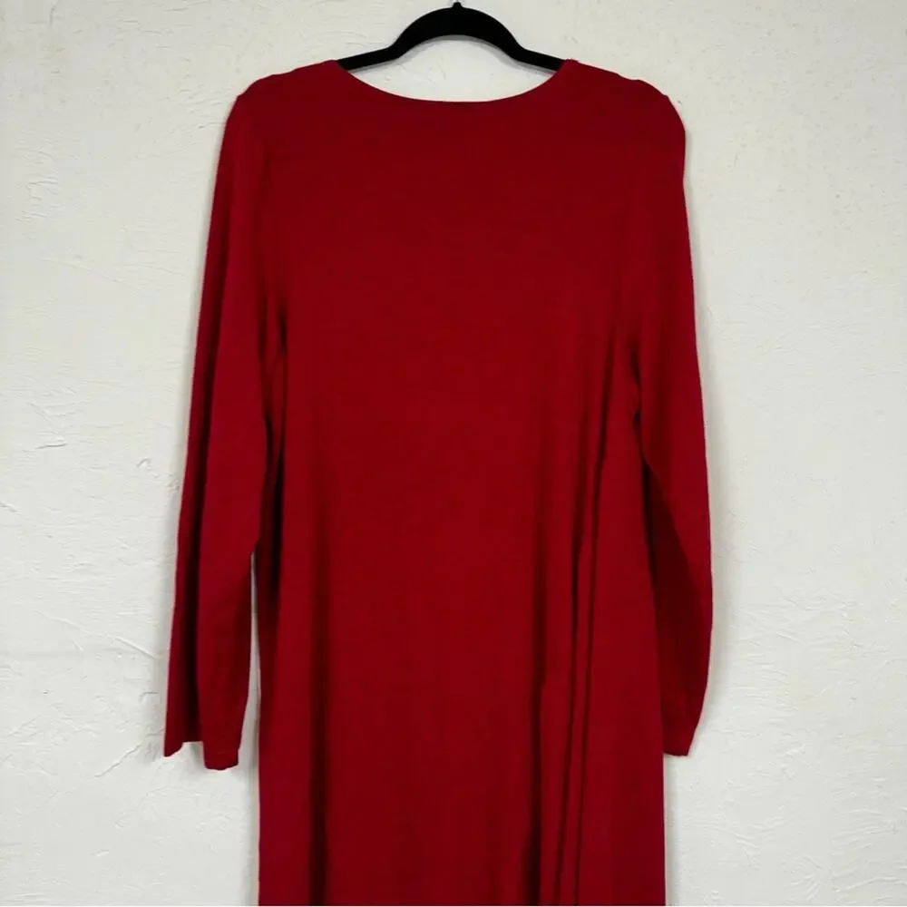 Bryn Walker Red Asymmetrical Hem Lagenlook Blouse Womens L Casual Long Sleeve